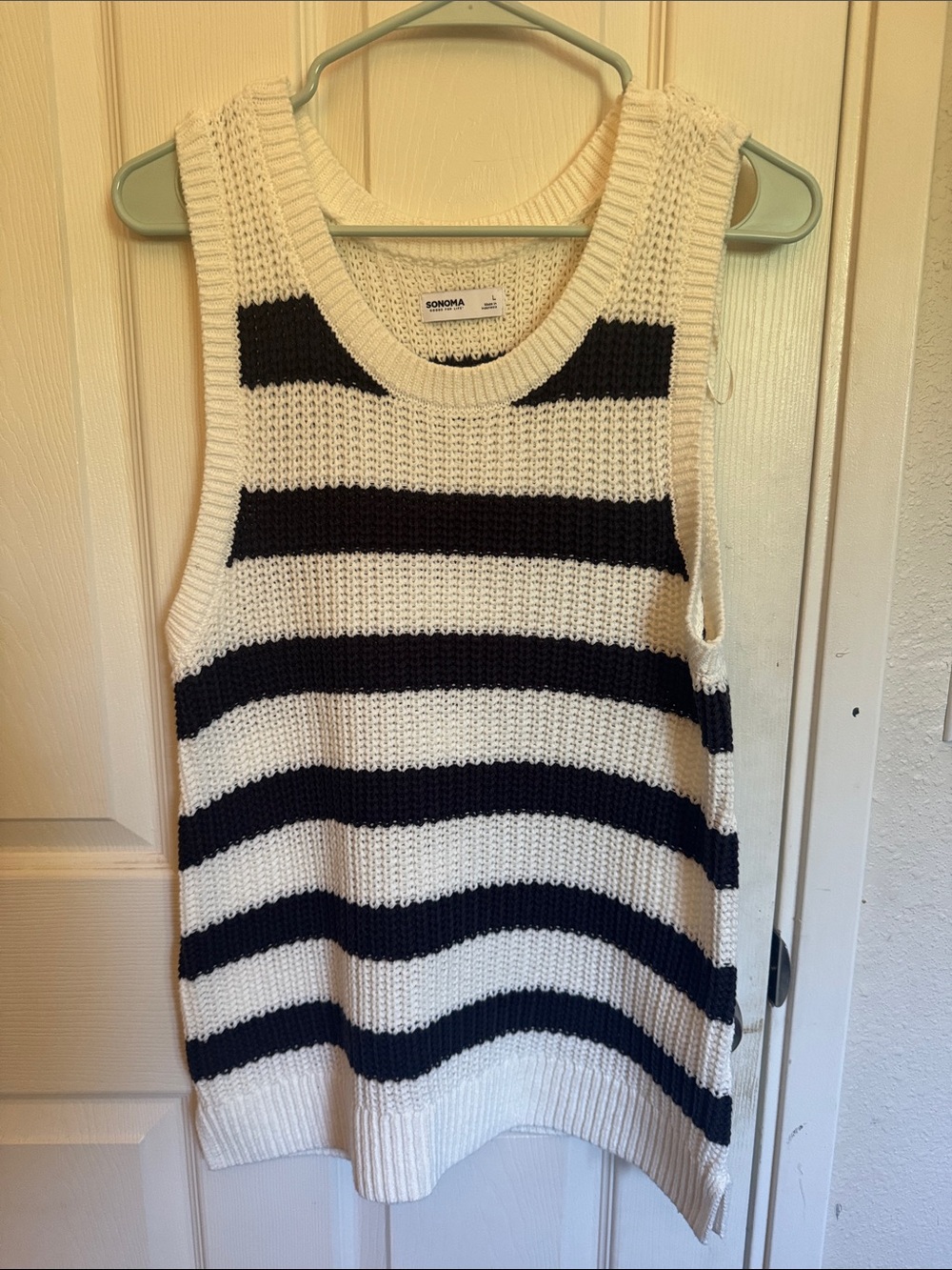 Sonoma Cream and Black Striped Knit Sleeveless Top